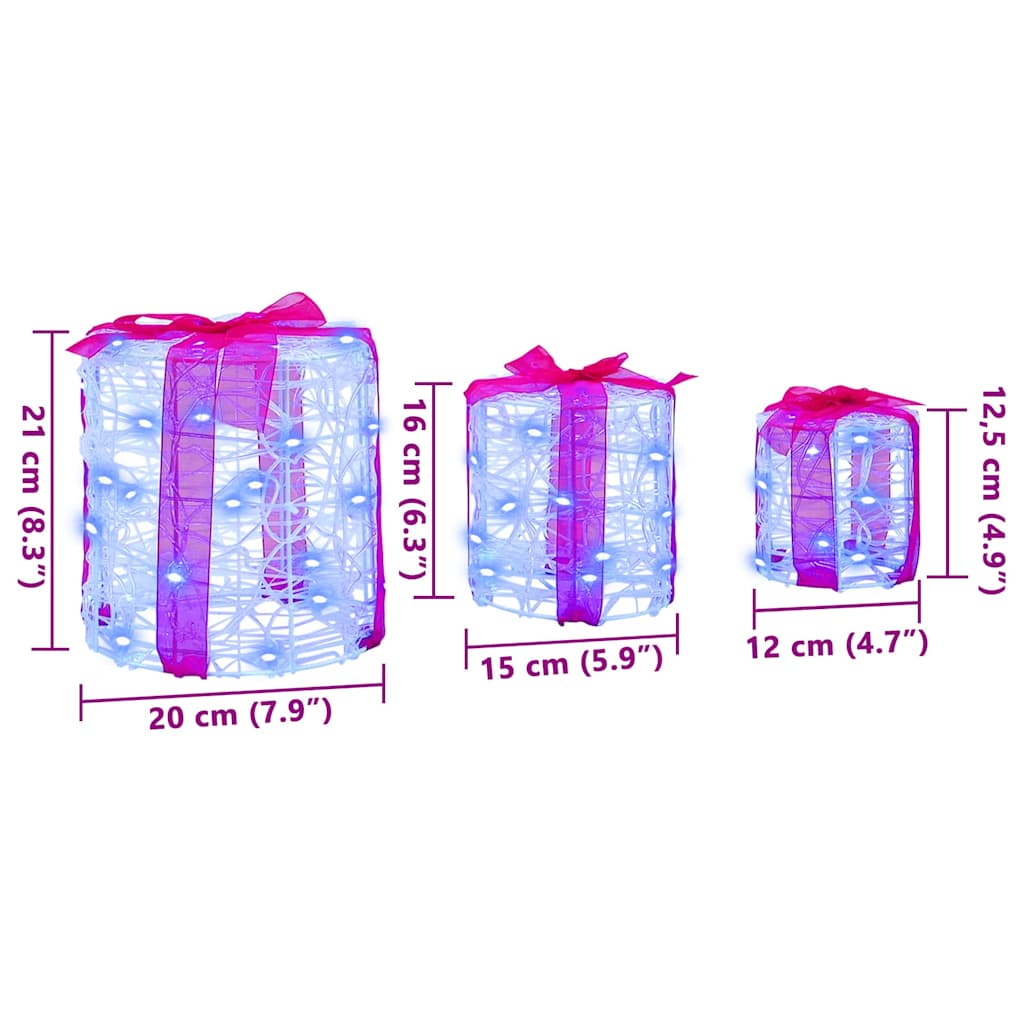 Gift Box Decoration 3 pcs Blue 20 x 20 x 21 cm Acrylic